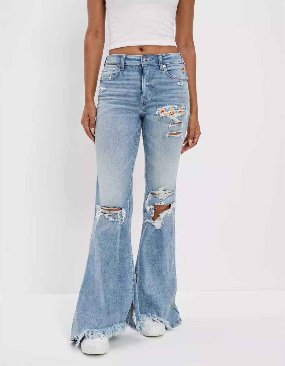 Jean American Eagle AE Pride Ne(x)t Level Ripped Festival Flare Lavage Clair Femme | MYH-16521587